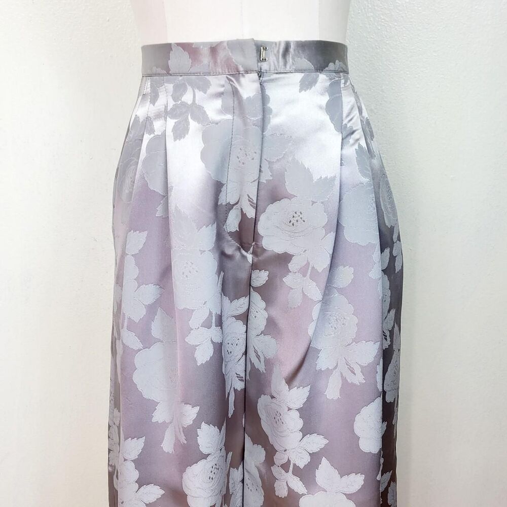 Vintage 80s Norma Kamali Silver Floral Brocade Wide Leg Pants - Picture 3 of 7